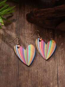 Acrylic Pendant Earrings, Bohemian Style, Rainbow Heart Shape Glossy Design, Versatile For Daily, Beach, Vacation, Dates, Unique Gift For Her, Summer