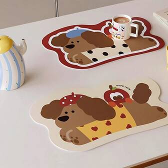 Korean Cute Cartoon PU Placemat, Waterproof, Oil-Proof, Non-Washable, Coffee Table Mat, Heat Insulation, Coaster