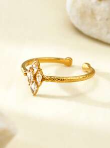 1 Stück eleganter gotischer Charme, luxuriöser vintage 18 Karat vergoldeter Edelstahl Zirkonia Diamant geometrisches Muster einstellbarer Ring, geeignet für Feiertage, Reisen, Arbeit, täglichen Gebrauch, Partys, Damenschmuck