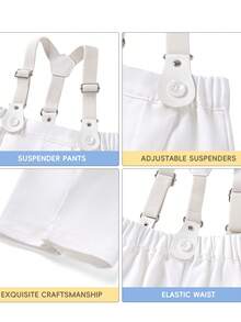 New Summer Children's Baby Boy 4-Piece Suit, White Long-Sleeved Fashionable Top, Detachable Suspenders And Trousers, Suitable For Spring And Summer Home Wear, Suitable For 3-12 Months Baby Suit Clothing