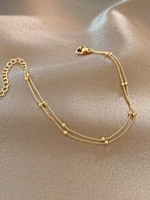 1 Stück modisches, zweischichtiges Perlenarmband, zufällige Perlenmenge, goldfarben, geeignet für den täglichen Gebrauch