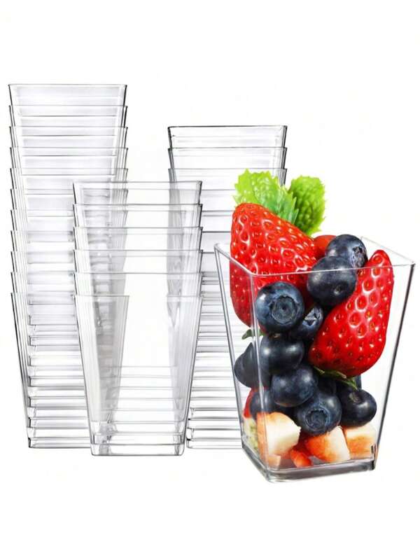 10 Stück/20 Stück/30 Stück Plastik Dessertbecher, kleine quadratische klare Gelee-Becher, quadratische Mini-Vorspeise-Becher, Dessertschalen Joghurt-Parfait-Becher, Plastik-Dessertbecher, Mousse-Becher, kleine klare Plastik-Trinkbecher, ideal für Desserts, Vorspeisen, Pudding, Hochzeits- und Geburtstagsparty Zubehör, Essgeschirr Accessoires