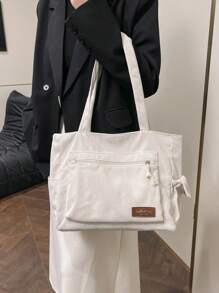 1 pieza de bolso de hombro de pana con gran capacidad, color liso, múltiples bolsillos, bolsa de compras, regalo del Día de la Madre para mamá, bolsa plegable para escuela, trabajo, viaje, bolsa escolar para graduados, adolescentes, estudiantes de primer año