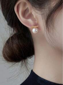 1 par de brincos de pérola de luxo personalizados e minimalistas, brincos elegantes e modernos