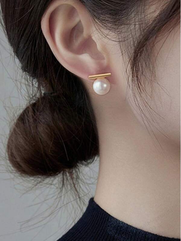 1 par de brincos de pérola de luxo personalizados e minimalistas, brincos elegantes e modernos