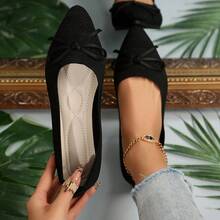Zapatos individuales, zapatos de frijol femenino,Bailarinas de mujer, zapatos planos de punto femenino, zapatos voladores de boca ligera, zapatos de mujer tejidos - Negro - Ver 1