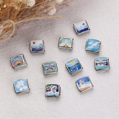 1PC Ocean Series Stainless Steel Bracelet Components,Themed Around Summer Vacation Beach Scenery, DIY Making Jewelry For Bracelet Necklaces, Can Be Freely Matched With Different Styles