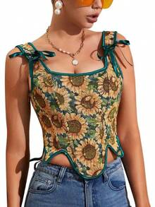 Womens Vintage 1920s Renaissance Lace Trim Corset Bustier, Retro Fashion - Sunflower - View 1