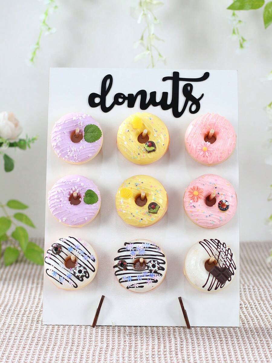 1 套木制甜甜圈展示架（可放置 9 个甜甜圈）、节日派对食物展示架、DIY 甜点装饰道具甜甜圈支架、蛋糕装饰架、生日派对蛋糕架、蛋糕支架、蛋糕装饰、婴儿派对装饰蛋糕架、婚礼甜点托盘、性别揭秘派对用品甜甜圈架、木制食物托盘、宴会甜点展示架、蛋糕托盘