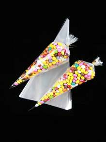 100 piezas/50 piezas/25 piezas/1 pieza Bolsas OPP de boda y fiesta de cumpleaños, bolsas de comida transparentes triangulares, bolsas y cajas de comida adecuadas para caramelos, chocolate, etc. Lote de bolsas de caramelos DIY, regalos de boda, decoración de fiesta de cumpleaños, ideal para hornear, caramelos, pasteles y embalaje de aperitivos, bolsas de regalo para fiestas de boda