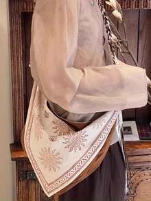1 chiếc túi đeo vai chéo kiểu Bohemian bằng vải lanh thiết kế độc đáo, túi xách nữ dung tích lớn, nhẹ, phù hợp với trang phục Boho. - Nhiều màu - Xem 4