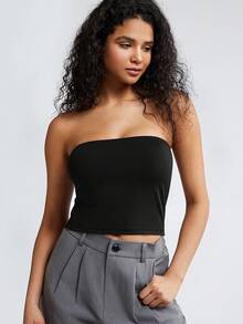 WINGSLOVE Women's Strapless Tube Top With Built-In Bra - Basic Backless Sleeveless Cropped Bandeau Top - Black - View 3