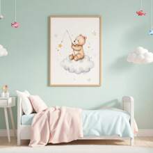 1件婴儿房墙饰。泰迪熊主题儿童房墙画，月亮星星图案儿童房装饰画，可爱小熊气球海报，儿童房装饰，婴儿礼物，复古可爱励志海报，儿童礼物。女孩房装饰，游戏室装饰，幼儿房墙饰。 - 彩色 - 查看 4