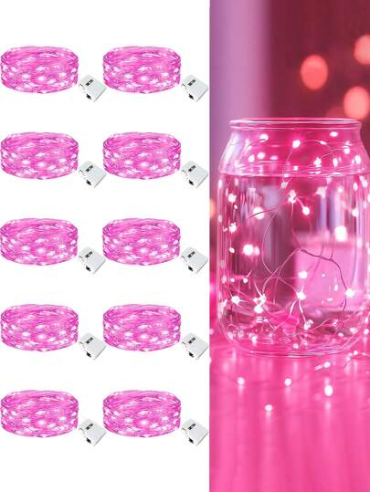 10pcs LED String Lights, 40inch LED Lights String, Warm Blue Color LED Fairy Lights, Battery Operated Pink Fairy Lights For Indoor Outdoor Decoration, Wedding Party Bedroom Patio, Valentine's Day