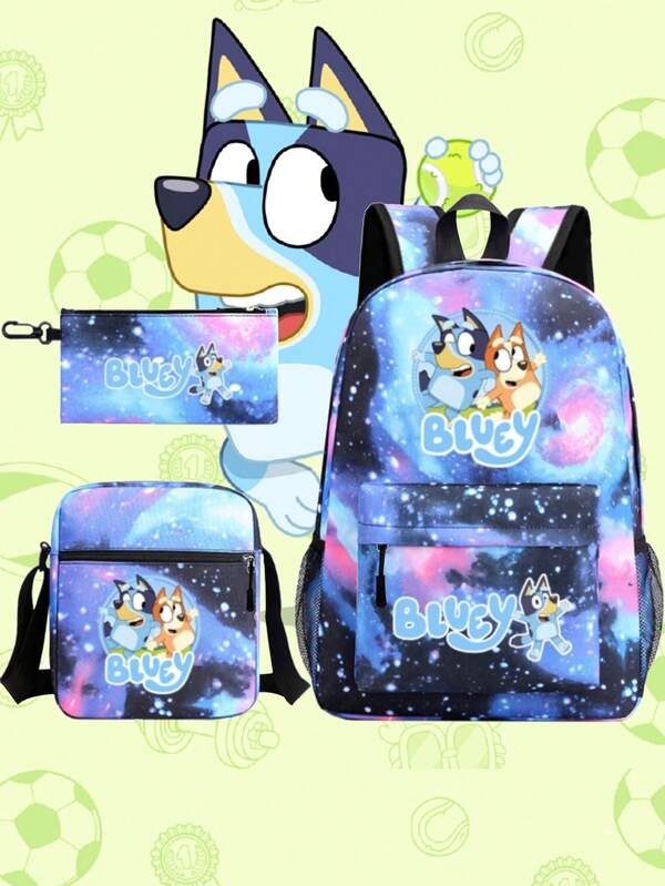 Bruiy Bluey 3 PiecesStudent Backpack Set, Unisex Student, Large Capacity Outdoor Backpack, Fashionable Schoolbag, Shoulder Bag, Pencil Case
