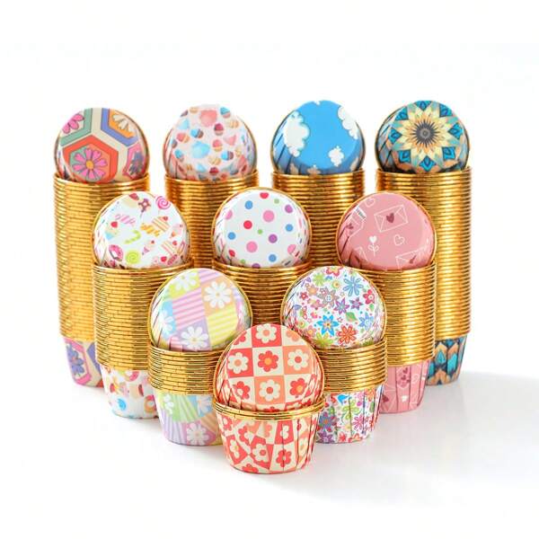 LIFETALK 25/50 Pcs Bohemian Style Multi-Color Gilded Rim Square Cupcake Wrappers, Muffin Liners, Bakeware Packaging