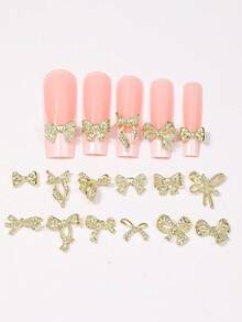 1 盒 60 件金属蝴蝶结指甲饰物、合金指甲蝴蝶结 3D 金色蝴蝶结指甲饰物、奢华闪亮蝴蝶结指甲饰物、美甲配件、美甲指甲 DIY 饰物、美甲用品、指甲、美甲宝石 - 金色 - 查看 8