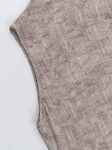 ​​Feminine Sheer Sleeveless Crewneck Top With Abstract Print Artistic Tank​​ - Khaki - View 6