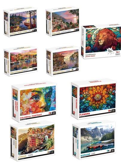 成人 1000 片地中海油画拼图 - 70x50cm/27.56x19.69 英寸大尺寸拼图墙面艺术，适用于家居装饰和家庭游戏派对，适合母亲节、父亲节、生日圣诞节等节日的玩具礼物