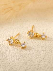 1对优雅水钻耳钉，立方氧化锆吊坠耳环，时尚小巧耳骨耳环套装 - 彩色 - 查看 7