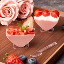 3 Oz Mini Dessert Cups With Spoons, Heart-Shaped Bowls, Perfect For Tasting Birthday Party Desserts, Parfait Cups, Wine Glasses, Reusable Fruit Ice Cream Pudding Appetizer Cups And Bowls.