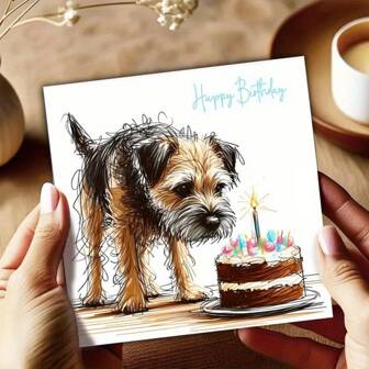1pc Funny Border Terrier Birthday Card With "Happy Birthday" Message - Perfect Spring Gift For Friends, Family, And Pet Lovers - Ideal For Dog Enthusiasts, Humorous Greeting Card | Playful Illustration | Quality Paper Card