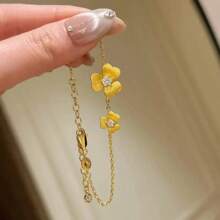 1pc Women 18K Gold Plated Clover Flower Braided Bracelet, Vintage Coin Style
