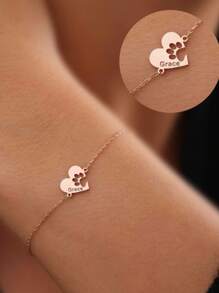 Customized Cute Paw Print Heart Bracelet, Personalized Pet Memorial Gift With Name Engraved, Cat Dog Paw Bracelet, Animal Lover Jewelry,New Year Glamour - Silver - View 4