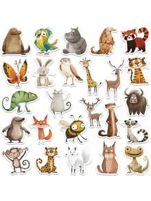 50pcs/Set Funny Retro Cartoon Animals Stickers, DIY Aesthetic Decorative Decals For Laptop Water Bottle Luggage Notebook Guitar Phone Stationery Sticker