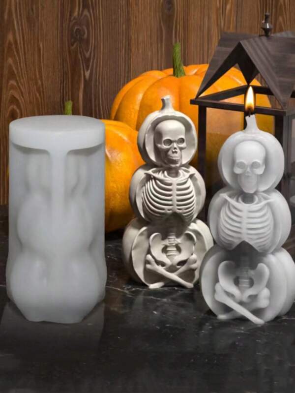 1 Set Of 3 Pumpkin Skull Shaped Silicone Mold, DIY Halloween Skull Incense Candle Gypsum Home Decor, Silicone Molding