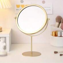 1pc Desktop Makeup Mirror For Women, Dorm And Student Portable High Definition Rotary Vanity Mirror - Gold - View 1