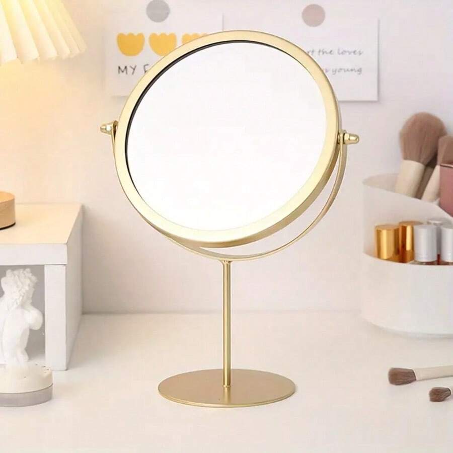 1pc Desktop Makeup Mirror For Women, Dorm And Student Portable High Definition Rotary Vanity Mirror - Gold - View 1