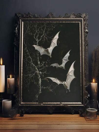 1pc Poster Print, Elegant Gothic Vintage Bat And Roses Wall Art Canvas Print For Home Decoration, Living Room, Bedroom, Cafe Or Office, An Ideal Gift, Framed Halloween Decor Fall Decor Room Decor