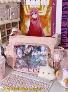 可爱小包女孩纯色透明口袋10厘米娃娃包日式学院风斜挎包女士钱包和手提包DIY单肩包带徽章展示盘返校礼物动漫粉丝演唱会别针包