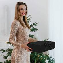 FZZ Black Covered Gift Box, Groomsman Proposal Box, Luxury Black Gift Box (With Ribbon), Suitable For Weddings, Birthdays, Parties, Bridesmaids, Graduations, Valentine's Day, Mother's Day, Father's Day And Various Occasions