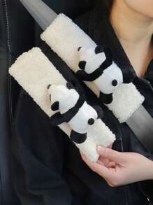 1-3pcs Cute Panda Car Steering Wheel Cover Shoulder Protection Plush Warm Handlebar Cover Internet Famous Car Interior Decoration Protective Cover