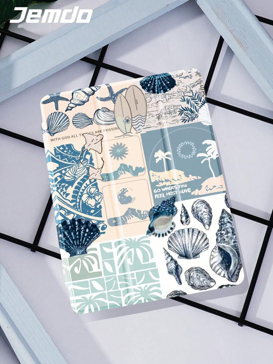 1 pieza Funda protectora para Tablet con collage de paisaje costero y elementos oceánicos, compatible con iPad 10.2", iPad Pro 2021/2020, iPad 9th/10th Gen, Galaxy Tab A8 10.5" 2022, Matepad 10.4"/Tab, antichoque, con ranura para lápiz, función de suspender/reanudar