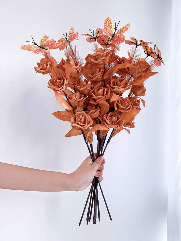 1/3PCS 24.8inch Artificial Butterfly Rose, Artificial Rose Butterfly Reed Grass Decoration, For Home Decoration, Wedding Background Decoration, Wedding, Wedding Bouquet, Bedroom Living Room Decoration, Desktop Decoration, Vase Flower Art, Office Decoration, Outdoor Garden Decoration, Courtyard Decoration, Party Decoration, Corridor Balcony, Summer, Autumn Decoration, Birthday Gift, Graduation Gift, Anniversary Gift.,Fall Decor,Autumn