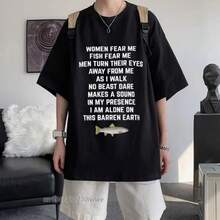 Women Fear Me Fish Fear Me Men Women Informal T-Shirt Tops Tshirt Loose T-Shirt Crew Fitted Soft Anime Manga Tee Clothes - 黑色 - 查看 1