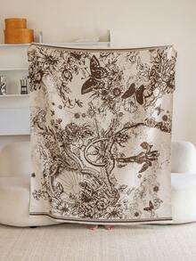 1 件仿羊绒咖啡色抽象蝴蝶提花沙发毯，户外野餐保暖毯，宠物毯，办公室露营披肩空调被，简约礼物，适合日常使用户外地毯 - 咖啡棕 - 查看 2