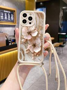 Ốp lưng điện thoại có dây đeo cổ tay họa tiết hoa thiết kế mới, có hai lỗ treo, chống sốc, bảo vệ chống sốc, có dây đeo có thể tháo rời, tương thích với iPhone 16/16 Pro/16 Pro Max/16 Plus/14 Pro Max, 15 Pro Max/13 Pro Max/14/7 Plus/12 Pro Max, ốp lưng silicon mềm màu be tương thích với iPhone XS Max, 11, 12, 13, 16, 15, 16 Plus, 16 Pro Max, 7, 14, chống nước, chống rơi, chống trầy xước - Nhiều màu - Xem 1