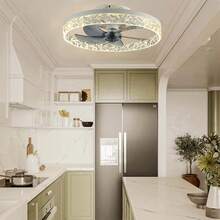 Ceiling Fan With Light, 19.7" Low Profile Flush Mount Ceiling Fans, 3 Color Dimmable LED, 6 Wind Speeds Timing, Remote Control, Reversible Motor For Living Room, Bedroom - trắng - Xem 10