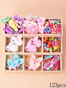 123 件女孩发饰套装，可爱百搭的发夹、发圈、蝴蝶结、花朵、蝴蝶图案的松紧带 - 送给女孩派对和节日发型的完美礼物 - 混合色 - 查看 1