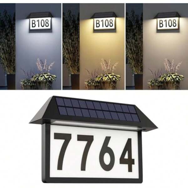 Solar Address Sign, Lighted House Numbers Waterproof, 3-Color Lighting Modes LE