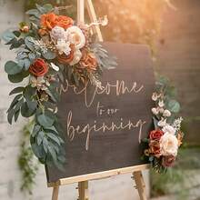 2 包豪华人造玫瑰花环装饰套件塑料玫瑰花适用于婚礼拱门和欢迎标志装饰 - 非常适合感恩节活动手工制作的仿花花环套装 - 优雅的人造玫瑰花束适用于婚礼和订婚，可立即用于仪式、楼梯和椅子装饰