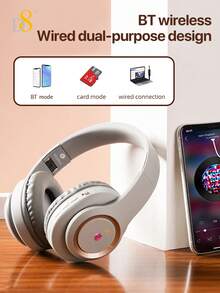 D8 头戴式耳机，无线/有线两用，可折叠，内置麦克风，支持 Micro SD 卡扩展 - （隐形款）成人儿童男女通用，续航 10-15 小时，可折叠头戴式耳机，带麦克风，低音强劲，立体声效果出色，配备柔软记忆蛋白耳罩，兼容 /安卓手机/PC - 彩色 - 查看 8