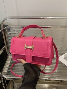 2025 Autumn New Women Handbag Crocodile Embossed Purse Shoulder Bag Solid Color Square Crossbody Bag - Hot Pink - View 4