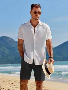 Men's Breathable Linen Beach Shorts, Summer Loose Men's Trousers - Hitam - View 5