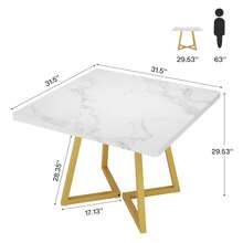 Tribesigns Square Dining Table For 2, 31.5" Industrial Dinner Table With Metal Base, Kitchen Table For Dining Room, Small Space, Apartment, White & Gold - 白色和金色 - 查看 8