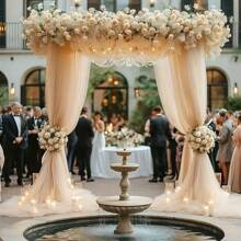2pcs 6m Champagne Chiffon Archway Fabric, Wedding Archway Fabric, Birthday Party Background Decoration, Polyester Romantic Party Decoration For Wedding, Wedding Party Bridal Shower Decor Room Decoration Supplies, Suitable For Wedding Archway, Stair Fence Decor, Chair Back Decoration, Sheer Mesh Door Curtain, Gauze Table Runner, Table Cover, Banquets Party Supplies